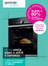Gorenje - K nákupu trouby OptiBake 80% sleva na malý spotřebič a u vybraných modelů navíc dostanete cashback ve výši až 2.000 Kč
