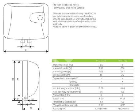 Průtokový beztlakový ohřívač vody DZD Dražice PTO 1733 (2)
