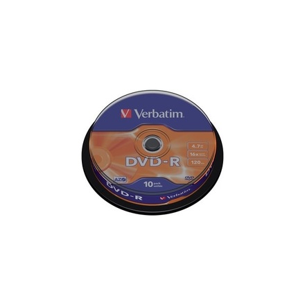 DVD-R disk 10ks Verbatim DVD-R 4,7GB 16x, AZO, cakebox, 10ks (43523)