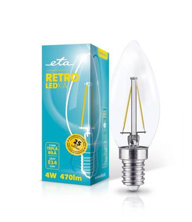 LED žárovka ETA RETRO LEDka svíčka, 4W, E14, teplá bílá