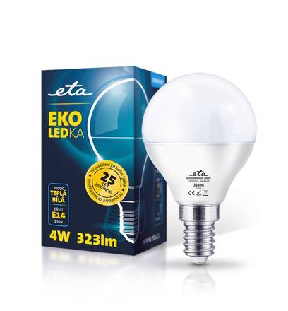 LED žárovka ETA EKO LEDka mini globe, 4W, E14, teplá bílá