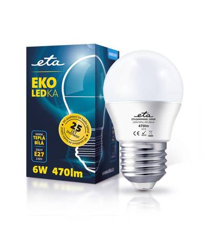 LED žárovka ETA EKO LEDka mini globe, 6W, E27, teplá bílá
