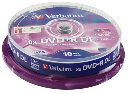 DVD disk Verbatim DVD+R(10-Pack)Spindl/MattSlvr/8x/8.5GB (43666)