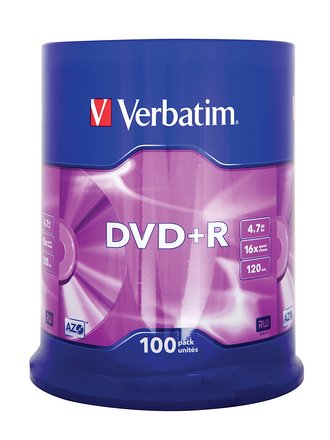 DVD disk Verbatim DVD+R(100-Pack)Spindl/MattSlvr/16x/4.7GB (43551)
