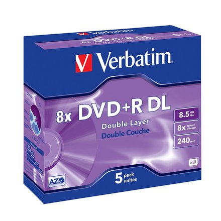 DVD disk Verbatim DVD+R(5-pack)DoubleLayer/Jewel/8x/8,5GB (43541)