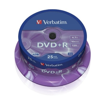 DVD disk Verbatim DVD+R(25-Pack)Spindl/MattSlvr/16x/4.7GB (43500)