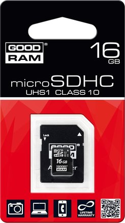 Paměťová karta Goodram Micro Secure Digital Card, 16GB, micro SDHC, M1AA-0160R11, UHS-I, s adaptérem