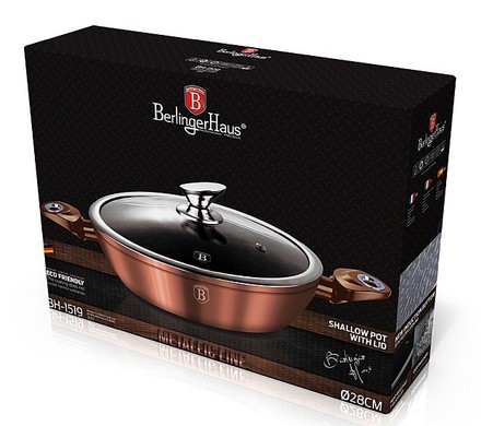 Pekáč kulatý s mramorovým povrchem a poklicí Berlingerhaus BH 1519 28 cm Rosegold Metallic Line (1)