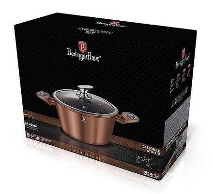 Kastrol s mramorovým povrchem a poklicí Berlingerhaus BH 1516 28 cm Rosegold Metallic Line (1)