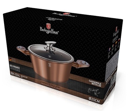 Kastrol s mramorovým povrchem a poklicí Berlingerhaus BH 1514 20 cm Rosegold Metallic Line (1)