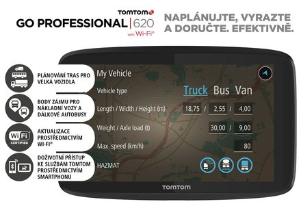 GPS navigace TomTom GO Professional 620 EU, Wi-Fi, LIFETIME mapy