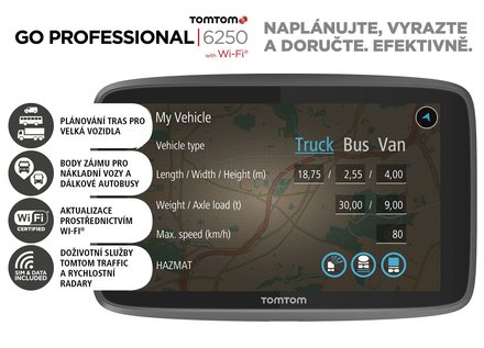 GPS navigace TomTom GO Professional 6250 EU, Wi-Fi, LIFETIME mapy