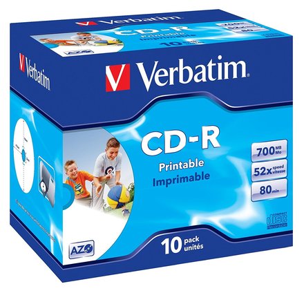 CD disk Verbatim CD-R(10-Pack)Jewel/Printable/52x/700MB (43325)