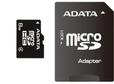 Paměťová karta A-Data 8GB MicroSDHC Card with Adaptor Class 4 (AUSDH8GCL4-RA1)
