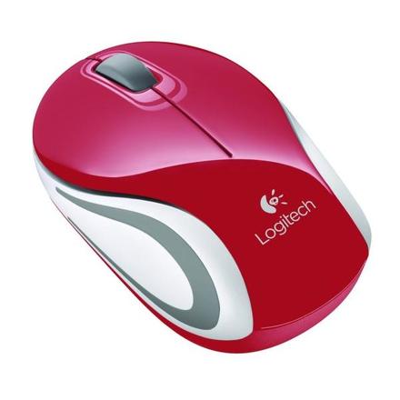 Bezdrátová počítačová myš Logitech Wireless Mini Mouse M187 / optická / 2 tlačítka / 1000dpi - červená