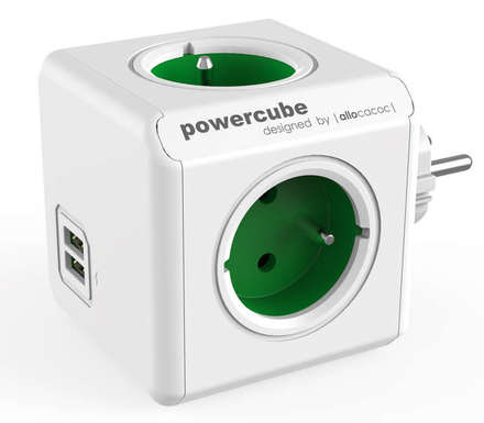 Zásuvka Powercube Original USB, 4x zásuvka, 2x USB - bílá/ zelená