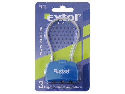 Zámek kombinační Extol Craft (78115) s trojmístným kódem - lanko, délka lanka 150mm, průměr 3mm, možnost změny číselného kódu, 1000 kombinací (1)