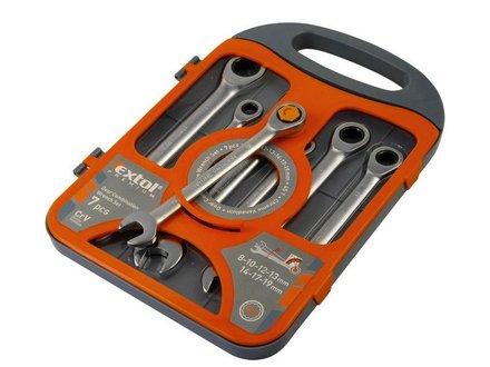 Klíče ráčnové očkoploché Extol Premium (8816100) sada 7ks, 8-10-12-13-14-17-19mm, ráčna 45 zubů, nylonové pouzdro, CrV (2)