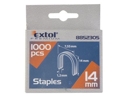 Spony Extol Premium (8852305) oblé, balení 1000ks, 14mm, 7,55x0,52x1,2mm
