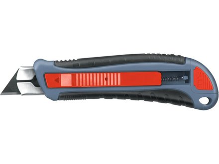 Nůž s výměnným břitem Extol Premium (8855020) samozasouvací, bezpečnostní mechanismus automatického zasunutí břitu po ztrátě kontaktu palce