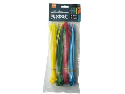 Pásky na vodiče Extol Premium (8856192) barevné, 100x2,5mm, 100ks, (4x25ks), 4 barvy, NYLON