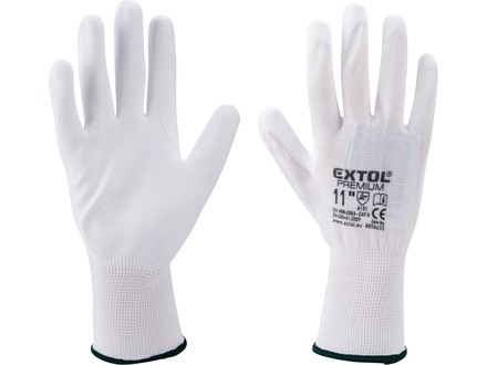 Rukavice Extol Premium (8856633) z polyesteru polomáčené v PU, bílé, 11&quot;