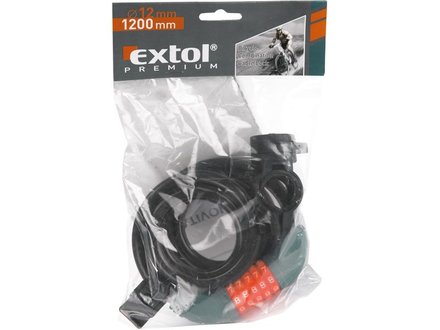 Zámek na kolo Extol Premium (8857824) zámek na kolo-lanko, kódové zamykání, 12x1200mm, plastový držák na rám, možnost změny číselného kódu, 100 000 možností (1)