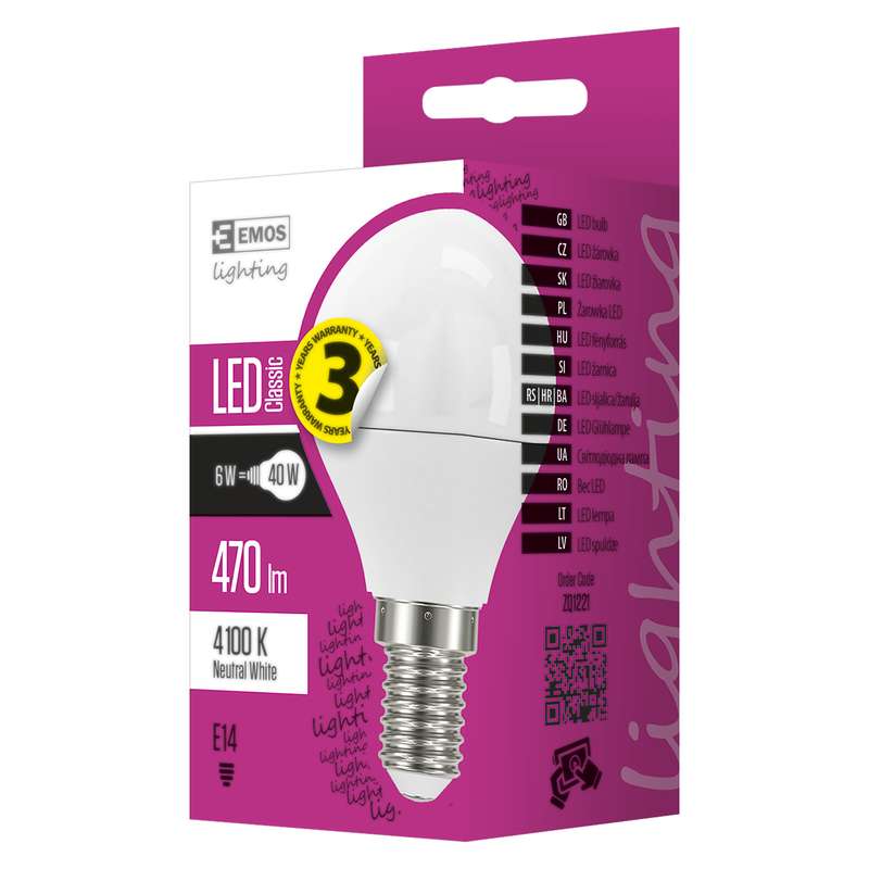 LED žárovka Emos ZQ1221 LED žárovka Classic Mini Globe 6W E14 neutrální ...