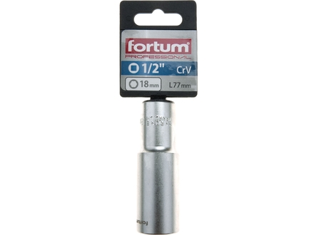 Hlavice nástrčná Fortum (4700518) hlavice nástrčná prodloužená, 1/2", 18mm, L 77mm, 61CrV5 (1)