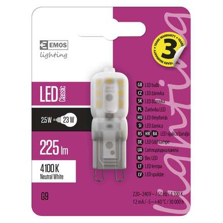 LED žárovka Emos ZQ9523 LED žárovka Classic JC A++ 2,5W G9 NW neutrální bílá (2)
