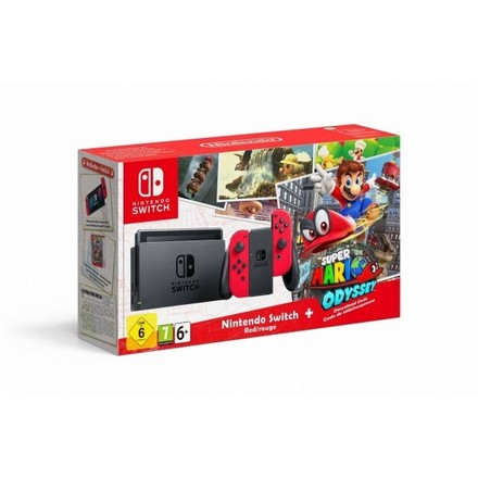 Herní konzole Nintendo Switch s Joy-Con - šedá/ červená + Super Mario Odyssey - šedá/ červená