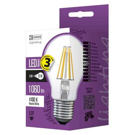 LED žárovka Emos Z74271 LED žárovka Filament A60 D 8W E27 neutrální bílá (2)