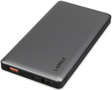 Záložní zdroj Lamax Power Bank 10000 mAh, s funkcí rychlonabíjení - šedá