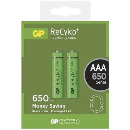 Nabíjecí mikrotužková baterie GP ReCyko+ AAA, HR03, 650mAh, Ni-MH, krabička 2ks