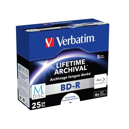 BD disk Verbatim BD-R 25GB 4x, M-Disc, Single layer, printable, jewel, 5ks (43823)