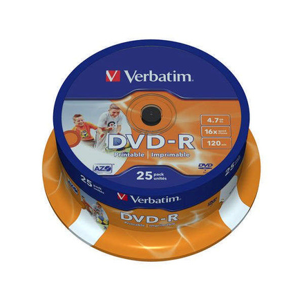 DVD disk Verbatim DVD-R 4,7GB 16x, AZO, printable, spindle, 25ks (43538)