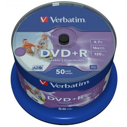 DVD disk Verbatim DVD+R 4,7GB 16x, printable, cakebox, 50ks (43512)