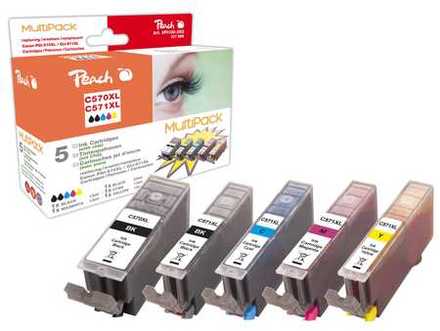 Inkoustová náplň Peach Canon PGI-570XL/ CLI-571XL, 975 stran, kompatibilní - černá/ červená/ modrá/ žlutá