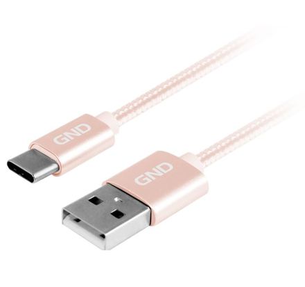 USB kabel Kabel GND USB / USB-C, 2m, opletený - zlatý