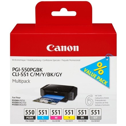 Inkoustová náplň Canon PGI-550 + CLI-551 C/M/Y/BK/GY Multi pack
