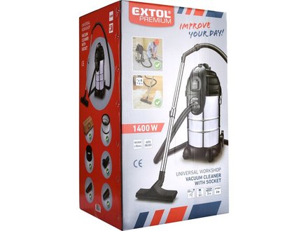 Dílenský vysavač Extol Premium (8895800) multifunkční se zásuvkou a funkcí čištění filtru, 30l, 6m kabel, 3m hadice, 1400W (10)