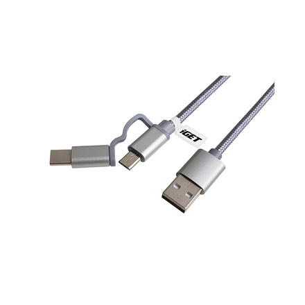 USB kabel GET 2v1, USB/ micro USB, USB-C - stříbrný (84000425)