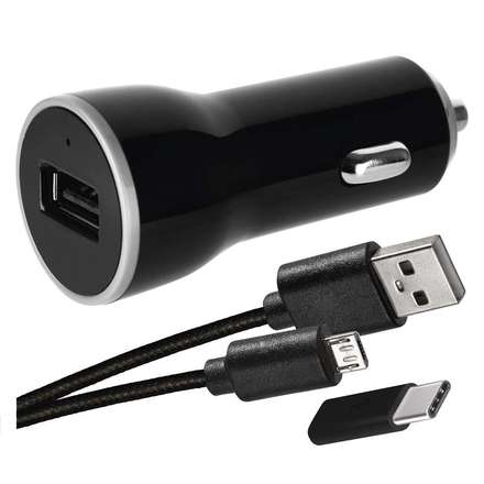 USB adaptér do auta 2.1A + micro USB kabel + USB-C redukce Nabíječka Emos 1704021900 - neoriginální