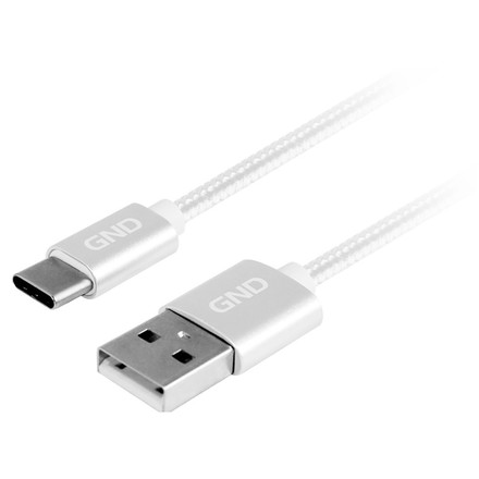 USB kabel GND USBAC200MM05 USB / USB-C, opletený, 2m, stříbrný