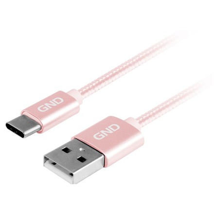 USB kabel GND USBAC100MM09 USB / USB-C, opletený, 1m, růžový