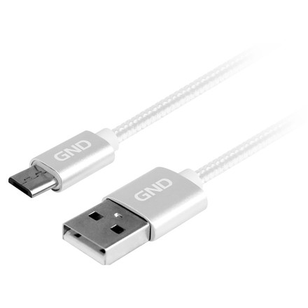 USB kabel GND MICUSB200MM05 USB / micro USB, opletený, 2m, stříbrný