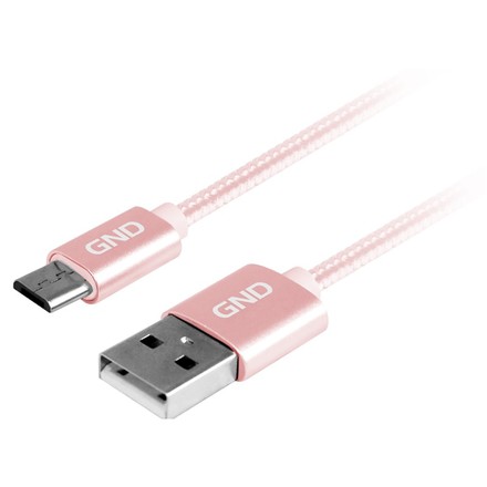 USB kabel GND MICUSB100MM09 USB / micro USB, opletený, 1m, růžový