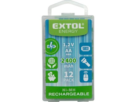 Nabíjecí tužkové baterie Extol Energy (42063) baterie nabíjecí, 12ks, AA (HR6), 1,2V, 2400mAh, NiMh (1)
