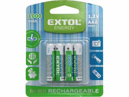 Nabíjecí mikrotužkové baterie Extol Energy (42060) baterie nabíjecí, 4ks, AAA (HR03), 1,2V, 1000mAh, NiMh (1)