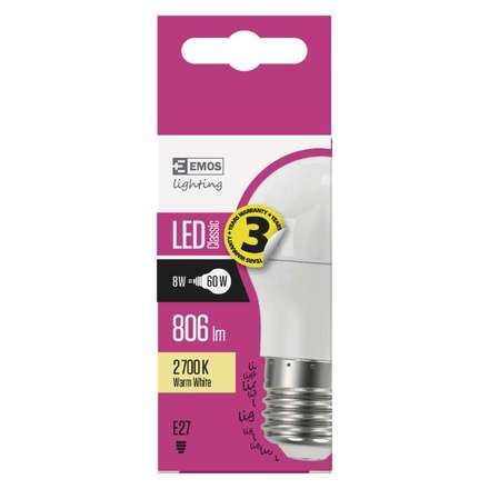 LED žárovka Emos ZQ1130 LED žárovka Classic Mini Globe 8W E27 teplá bílá (1)